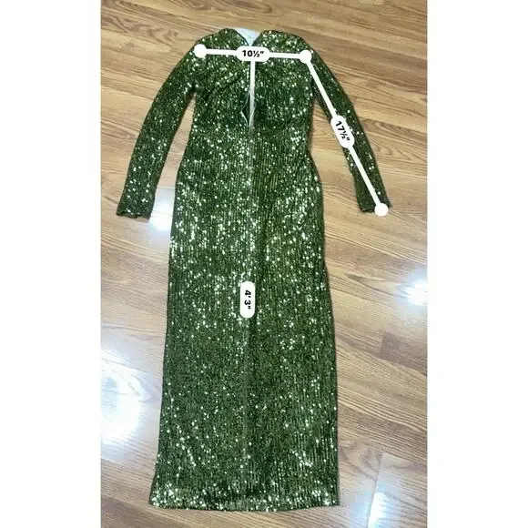 Dundas Olive Green Sequin Keyhole Plunge Evening Gown Size 38 Long Formal  Dress